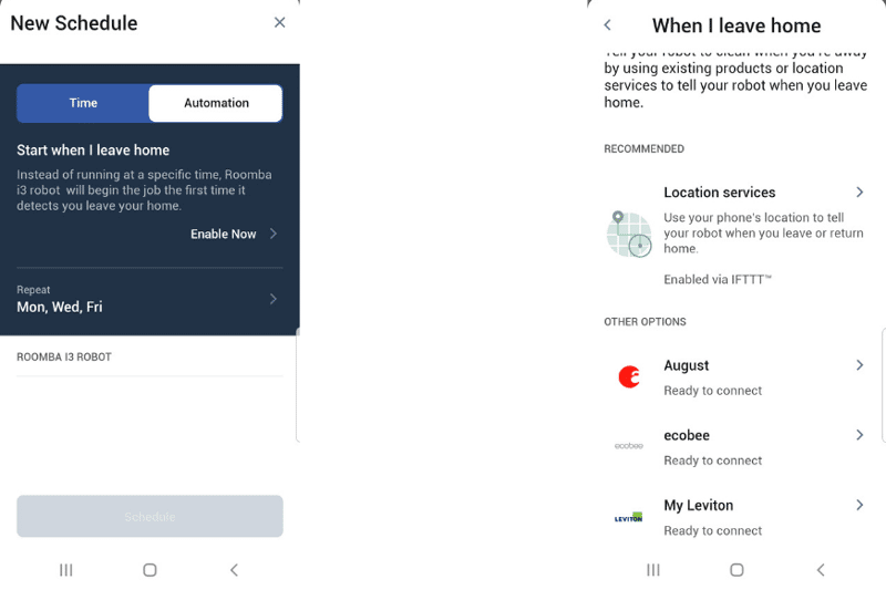 Reinigungsautomationen werden in der Roomba App für den iRobot Roomba i3 definiert
